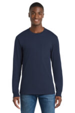 Port & Co Long Sleeve Essential Pocket Tee. PC61LSP Navy