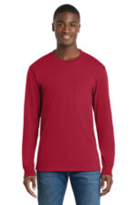 Port & Co Tall Long Sleeve Essential Pocket Tee. PC61LSPT Red