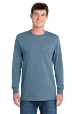 Port & Co Long Sleeve Essential Tee. PC61LS Stonewashed Blue