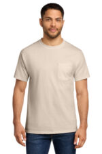 Port & Co Essential Pocket Tee. PC61P Natural