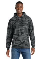 Port & Co Core Fleece Camo Pullover Hooded Sweatshirt. PC78HC Black Heather Camo