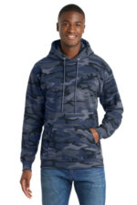 Port & Co Core Fleece Camo Pullover Hooded Sweatshirt. PC78HC Heather Navy Camo