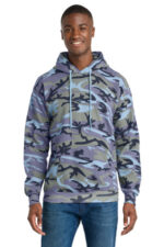 Port & Co Core Fleece Camo Pullover Hooded Sweatshirt. PC78HC Woodland Blue Camo
