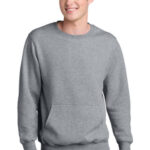 Port & Co Core Fleece Crewneck Pocket Sweatshirt PC78PKT Athletic Heather
