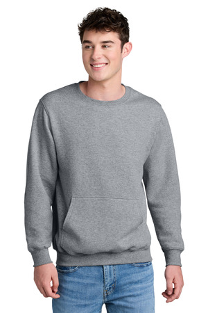 Port & Co Core Fleece Crewneck Pocket Sweatshirt PC78PKT Athletic Heather