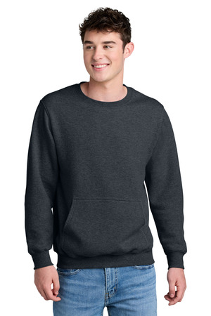 Port & Co Core Fleece Crewneck Pocket Sweatshirt PC78PKT Dark Heather Grey