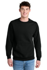 Port & Co Core Fleece Crewneck Pocket Sweatshirt PC78PKT Jet Black