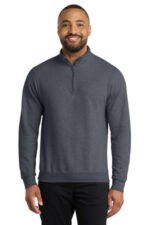 Port & Co Core Fleece 1/4-Zip Pullover Sweatshirt PC78Q Heather Navy