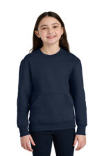 Port & Co Youth Core Fleece Crewneck Pocket Sweatshirt PC78YPKT True Navy