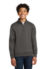 Port & Co Youth Core Fleece 1/4-Zip Pullover Sweatshirt PC78YQ Charcoal