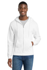 Port & Co Core Fleece Full-Zip Hooded Sweatshirt. PC78ZH White