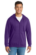 Port & Co Fan Favorite Fleece Full-Zip Hooded Sweatshirt. PC850ZH Team Purple