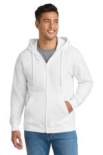 Port & Co Fan Favorite Fleece Full-Zip Hooded Sweatshirt. PC850ZH White