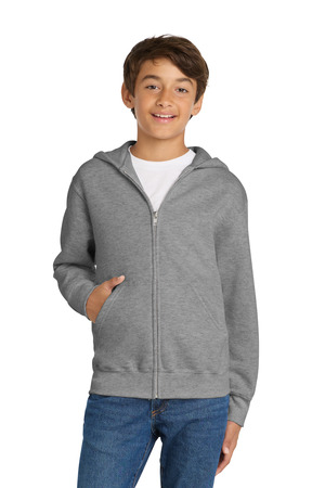Port & Co Youth Core Fleece Full-Zip Hooded Sweatshirt. PC90YZH Athletic Heather