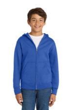 Port & Co Youth Core Fleece Full-Zip Hooded Sweatshirt. PC90YZH Royal