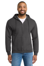 Port & Co Tall Essential Fleece Full-Zip Hooded Sweatshirt. PC90ZHT Charcoal