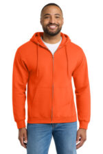 Port & Co Tall Essential Fleece Full-Zip Hooded Sweatshirt. PC90ZHT Safety Orange
