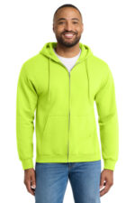 Port & Co Essential Fleece Full-Zip Hooded Sweatshirt. PC90ZH Safety Green