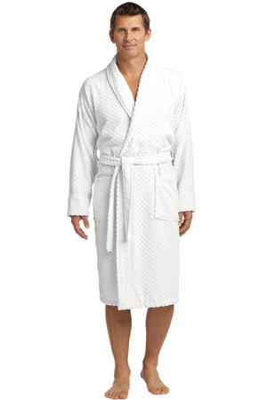 Port Authority Checkered Terry Shawl Collar Robe. R103 White