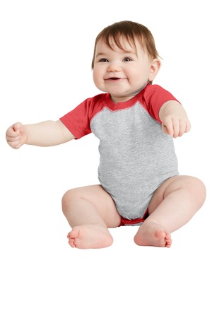 Rabbit Skins Infant Baseball Fine Jersey Bodysuit. RS4430 Vintage Heather/ Vintage Red