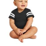Rabbit Skins Infant Football Fine Jersey Bodysuit. RS4437 Black/ White