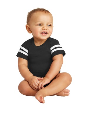 Rabbit Skins Infant Football Fine Jersey Bodysuit. RS4437 Black/ White