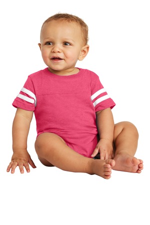 Rabbit Skins Infant Football Fine Jersey Bodysuit. RS4437 Vintage Hot Pink/ Blended White