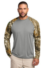 Russell Outdoors Realtree Colorblock Performance Long Sleeve Tee RU151LS Grey Concrete Heather/ Realtree Edge