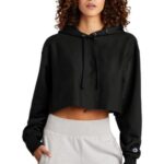Champion Women's Reverse Weave Cropped Cut-Off Hooded Sweatshirt RW01W Black