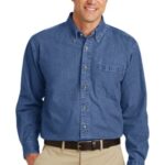 Port Authority Heavyweight Denim Shirt. S100 Dark Blue Stonewashed