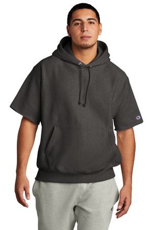 Champion Reverse Weave Short Sleeve Hooded Sweatshirt S101SS Charcoal Heather