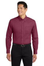 Port Authority Extended Size Long Sleeve Easy Care Shirt S608ES Burgundy/ Light Stone