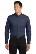 Port Authority Long Sleeve Easy Care Shirt S608 Navy/ Light Stone