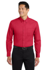 Port Authority Long Sleeve Easy Care Shirt S608 Red/ Light Stone