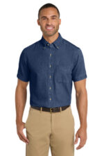 Port & Co Short Sleeve Value Denim Shirt. SP11 Ink Blue