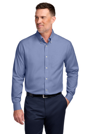 Brooks Brothers Tall Wrinkle-Free Stretch Pinpoint Shirt TBB18000 Cobalt Blue