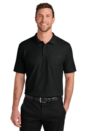 Port Authority Tall Wearever Signature Pique Pocket Polo TLK200P Deep Black