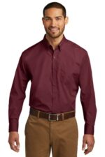Port Authority Long Sleeve Carefree Poplin Shirt. W100 Burgundy