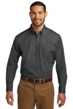 Port Authority Long Sleeve Carefree Poplin Shirt. W100 Graphite