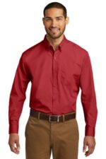 Port Authority Long Sleeve Carefree Poplin Shirt. W100 Rich Red