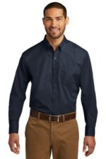 Port Authority Long Sleeve Carefree Poplin Shirt. W100 River Blue Navy
