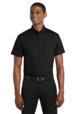 Port Authority Short Sleeve Carefree Poplin Shirt. W101 Deep Black