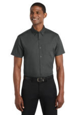 Port Authority Short Sleeve Carefree Poplin Shirt. W101 Graphite