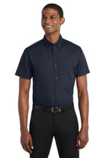Port Authority Short Sleeve Carefree Poplin Shirt. W101 River Blue Navy