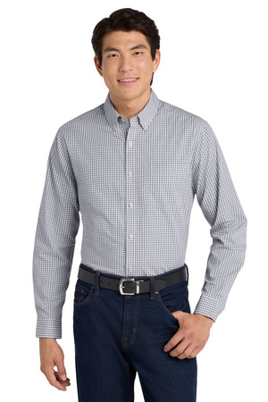 Port Authority Broadcloth Gingham Easy Care Shirt W644 Gusty Grey/ White