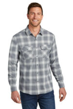 Port Authority Plaid Flannel Shirt. W668 Grey/ Cream Open Plaid