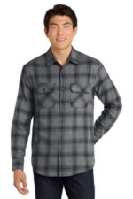 Port Authority Plaid Flannel Shirt. W668 Grey/ Black Open Plaid