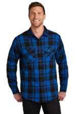 Port Authority Plaid Flannel Shirt. W668 Royal/ Black