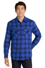 Port Authority Plaid Flannel Shirt. W668 Royal/ Black Open Plaid