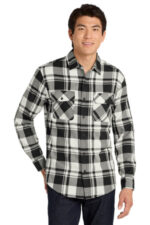 Port Authority Plaid Flannel Shirt. W668 Snow White/ Black